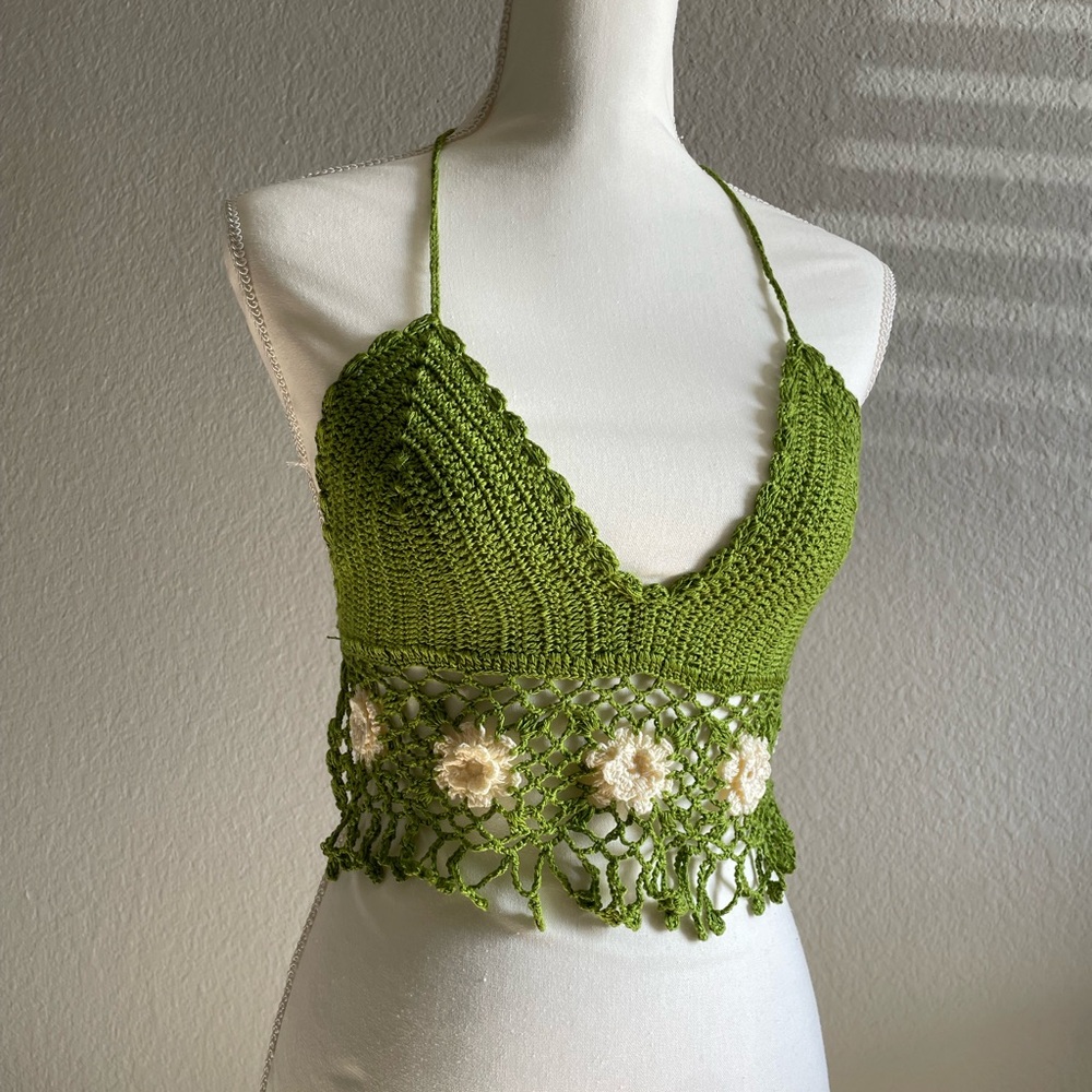Green Crochet Halter Top - Hand made